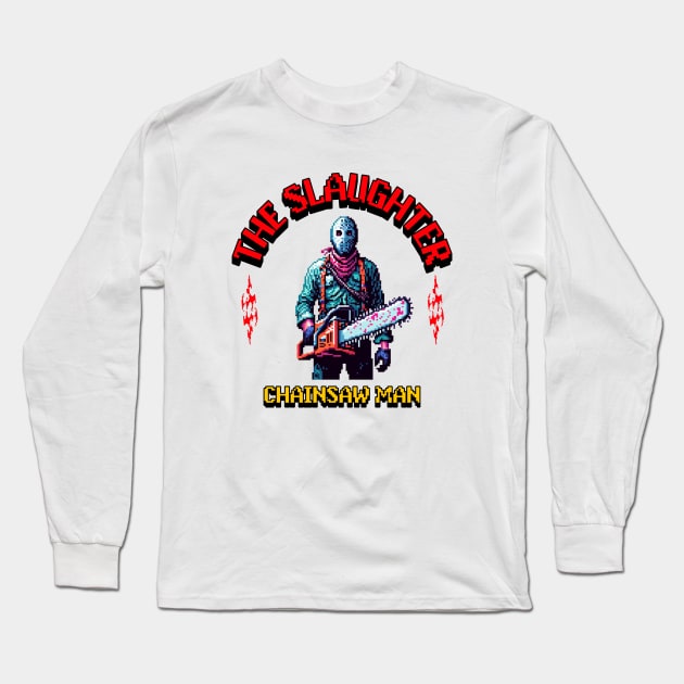 horror movies chainsaw man pixel art Long Sleeve T-Shirt by Dracoola